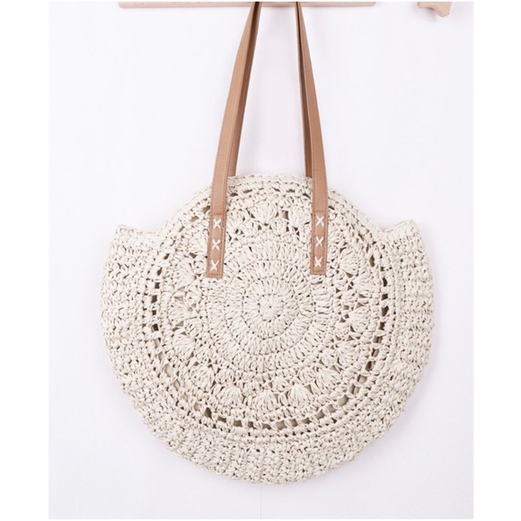 Boho Circular Large Straw Tote Summer Bag - Picture 5 of 9